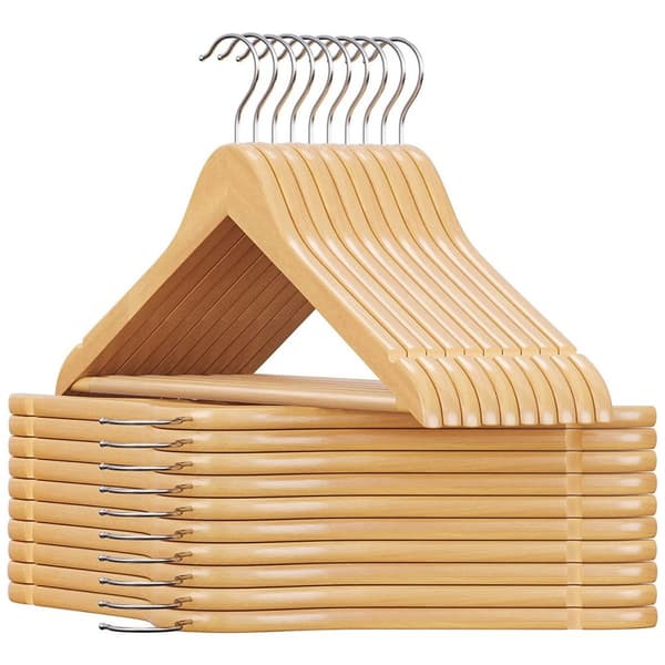 Förpackning med 20 eukalyptusträhängare med axelskåror, byxstång och vridbar krok - L44,5 x H23 cm