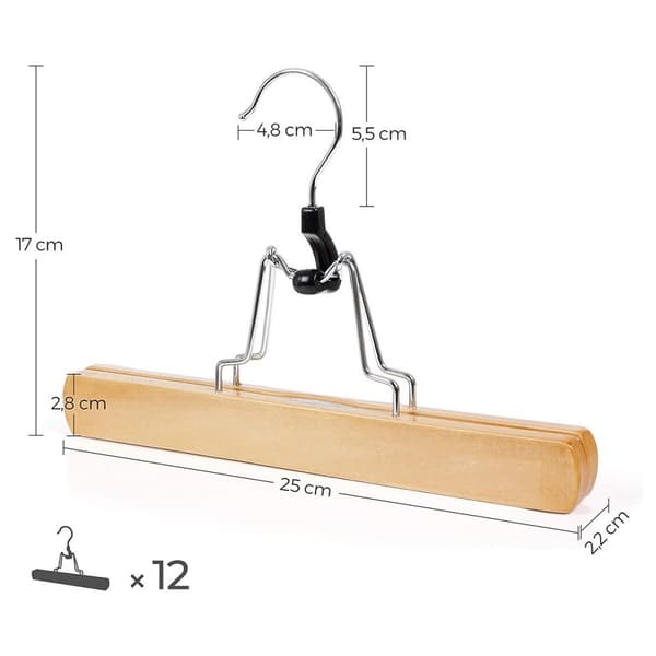 Set med 12 halkfria galgar med byxklämmor - L25 x H17 cm