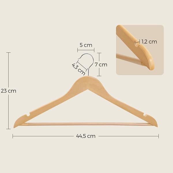 Træ tøjbøjler - Sæt på 20 - Solid træ - Anti -slip - 360 ° Roterende krog
