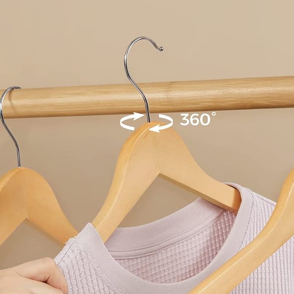 Træ tøjbøjler - Sæt på 20 - Solid træ - Anti -slip - 360 ° Roterende krog