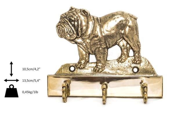 Engelsk bulldog, Bulldog I - nøgleophæng med hund, messingholder til hundetilbehør, elegant halludsmykning af Art-Dog