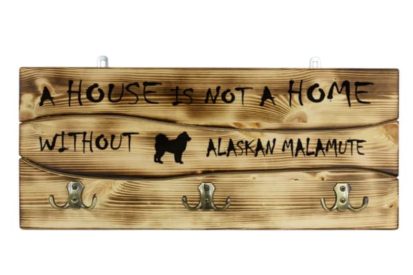 Alaskan Malamute - vaateripustin koiran kanssa, mitalinäyttely, Art-Dogin kodin sisustus