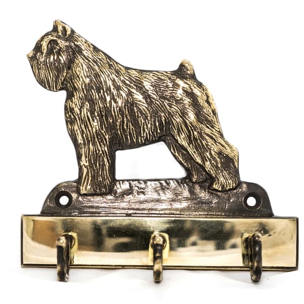 Bouvier des Flandres - avaimenperä koiran kanssa, messinkipidike koiratarvikkeille, elegantti Art-Dogin aulakoriste