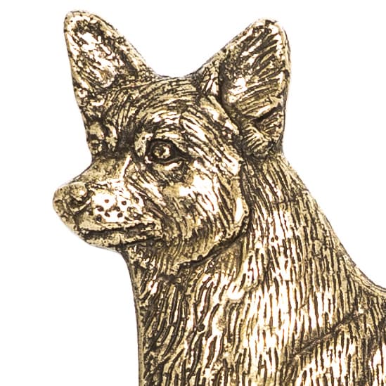 Pembroke Welsh Corgi - avaimenperä koiran kanssa, messinkipidike koiratarvikkeille, tyylikäs Art-Dogin aulakoriste