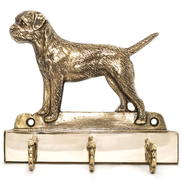 Border Terrier - nyckelhängare med hund, mässingshållare för hundtillbehör, elegant halldekoration av Art-Dog