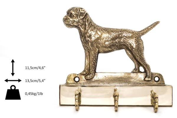 Border Terrier - nyckelhängare med hund, mässingshållare för hundtillbehör, elegant halldekoration av Art-Dog
