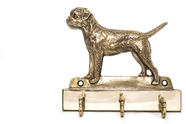 Border Terrier - nyckelhängare med hund, mässingshållare för hundtillbehör, elegant halldekoration av Art-Dog