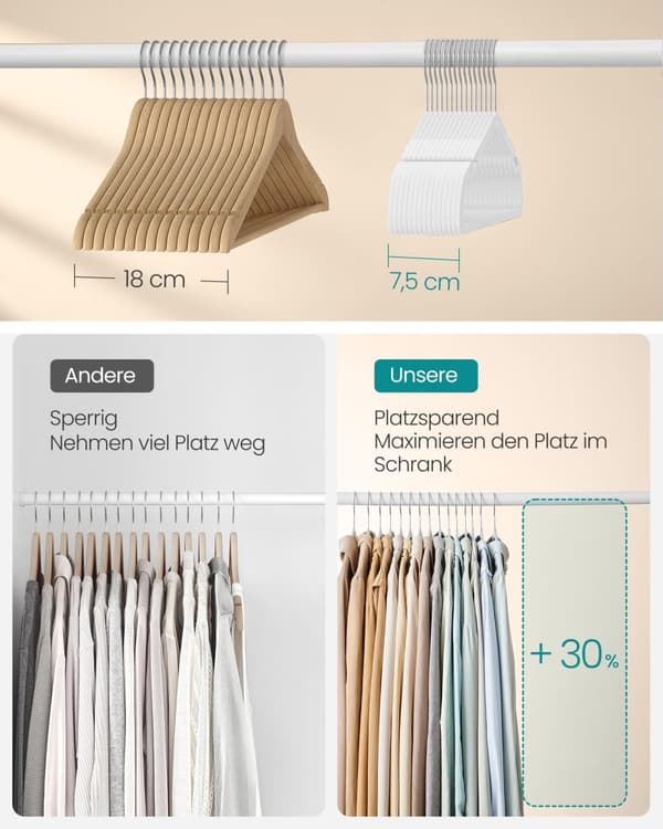 Bøjler, plastik, sæt med 50, brede skulder hakker, stang til bukser, roterende krog, pladsbesparende, 41,6 x 21,4 cm, grå.
