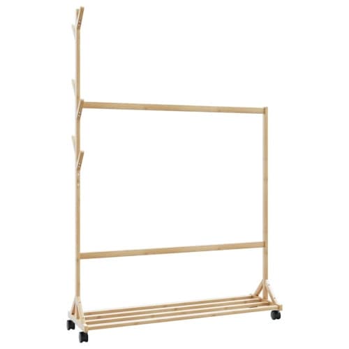 Klädställ med krokar och hjul 100x35x157 cm bambu