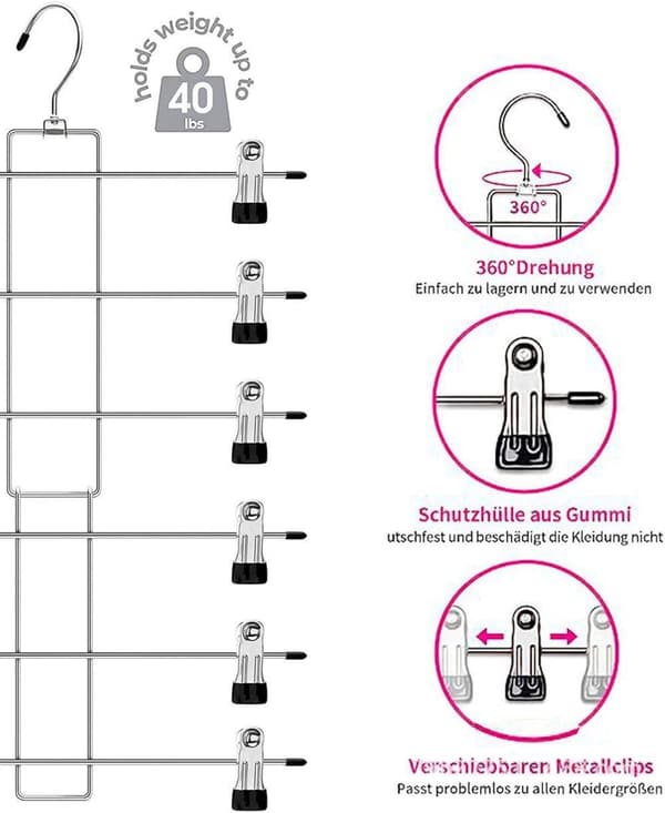 Foldbar 6-lags metalbøjle – pladsbesparende buksebøjler/bøjle, sort arrangør