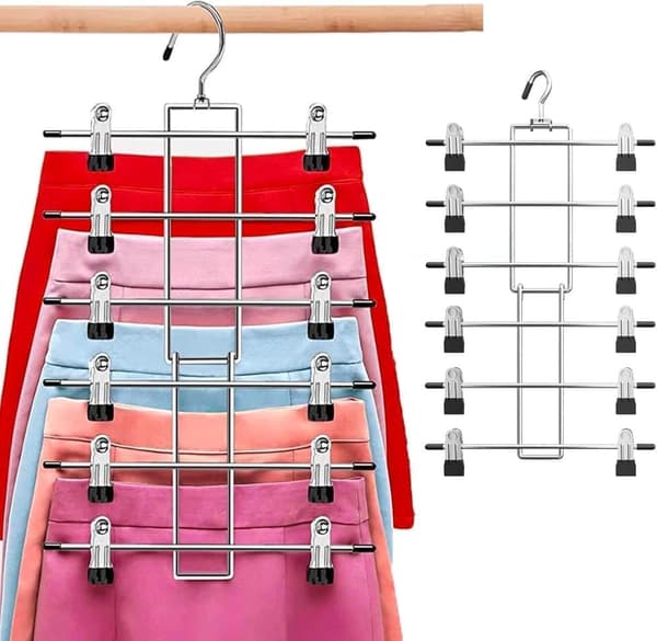 Foldbar 6-lags metalbøjle – pladsbesparende buksebøjler/bøjle, sort arrangør