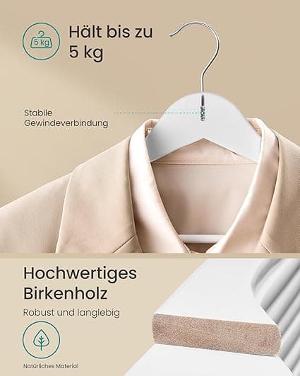 Set van 30 houten hangers met 360° draaibare haken, wolkwit