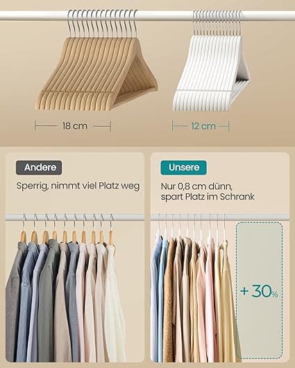 Set van 30 houten hangers met 360° draaibare haken, wolkwit
