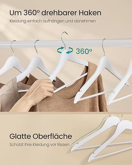 Set van 30 houten hangers met 360° draaibare haken, wolkwit