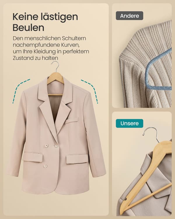 Set van 30 houten hangers met 360° draaibare haken, natuurlijke kleur