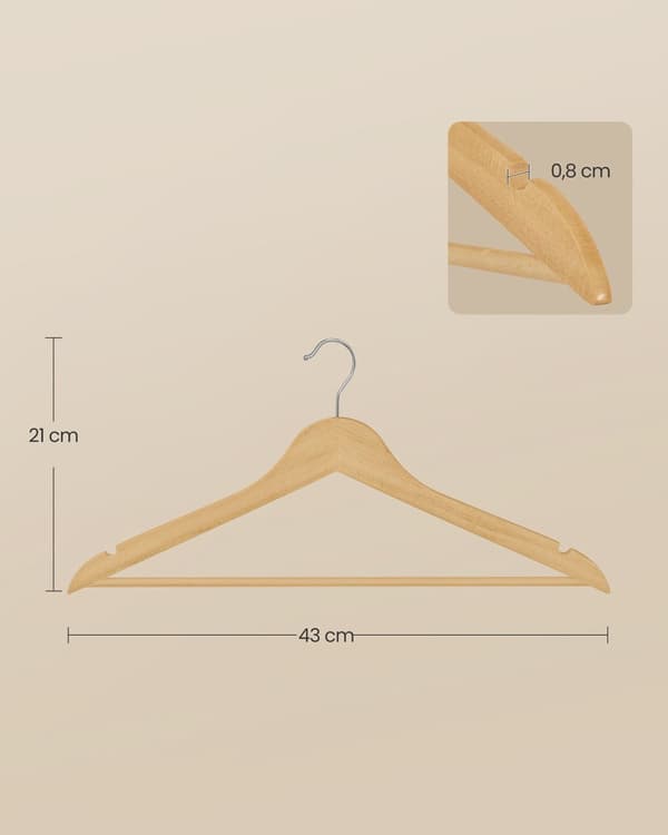 Set van 30 houten hangers met 360° draaibare haken, natuurlijke kleur