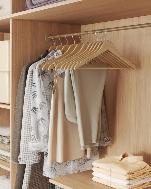 Set van 30 houten hangers met 360° draaibare haken, natuurlijke kleur
