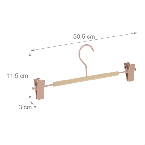 Relaxdays Clip-hängare, set om 10, 2 clips, clips för byxor och kjolar, HxBxD: 11,5 x 30,5 x 3 cm, rosa/natur