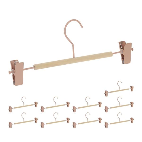Relaxdays Clip-hängare, set om 10, 2 clips, clips för byxor och kjolar, HxBxD: 11,5 x 30,5 x 3 cm, rosa/natur