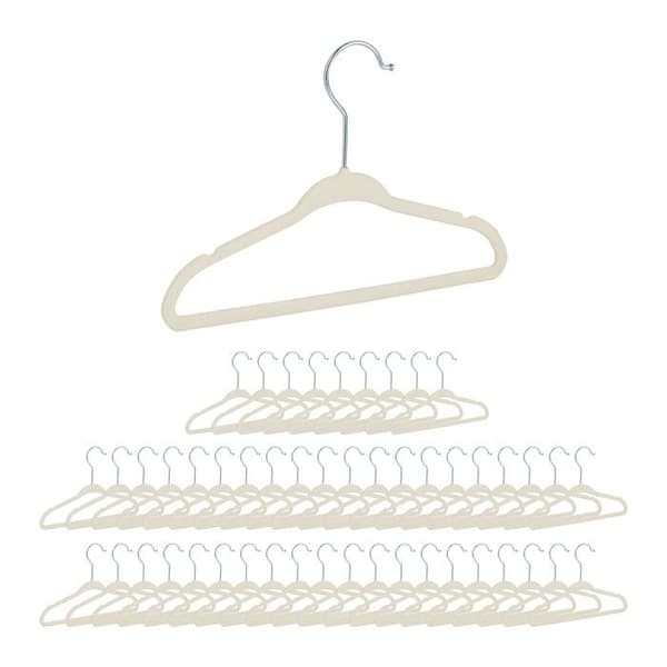 Relaxdays barngalgar, set med 50 sammet, dekorativa babygalgar för skjortor, halkfri roterande krok, beige