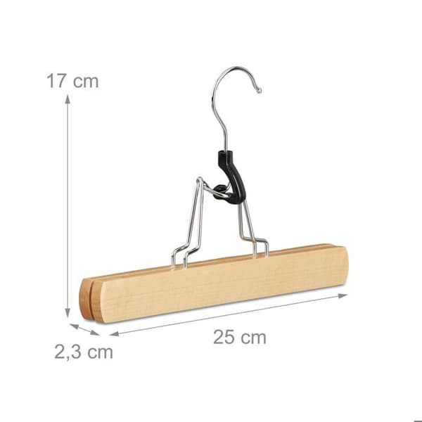Relaxdays Byxklämma hängare 360 ° vridbar krok trä set med 12 filt kjol klämma HxBxD: 17 x 25 x 2,3 cm, naturlig