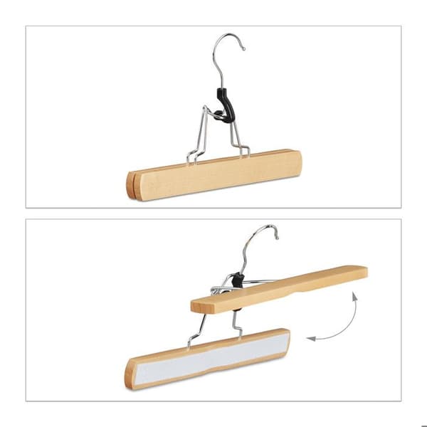 Relaxdays Byxklämma hängare 360 ° vridbar krok trä set med 12 filt kjol klämma HxBxD: 17 x 25 x 2,3 cm, naturlig