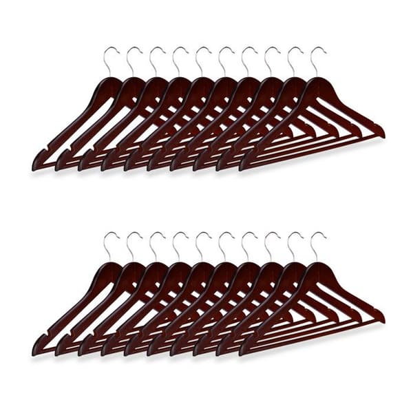 Relaxdays Trähängarset paket med 20 galgar för kappor byxor kläder HxBxD: 23 x 44 x 1 cm, brun