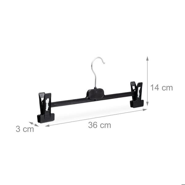 Relaxdays byxhängare, set om 10, Plast Plastic Skirt Clips Non-Slip, 14 x 36 x 3 cm, svart