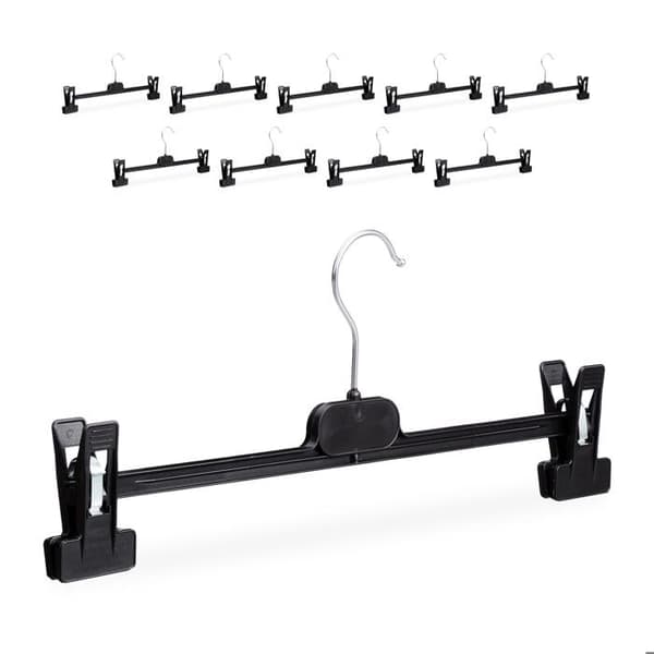 Relaxdays byxhängare, set om 10, Plast Plastic Skirt Clips Non-Slip, 14 x 36 x 3 cm, svart