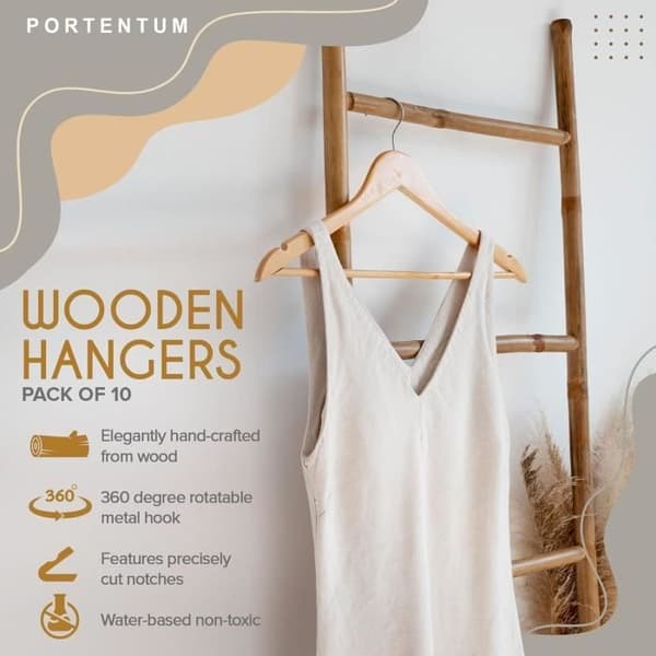 Träklädhängare - PORTENTUM - Set om 10 - Halkfria - Svensk design - Naturlig