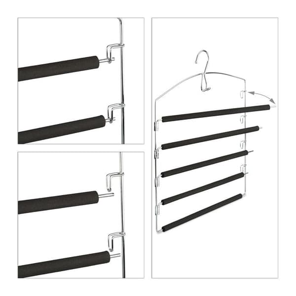Relaxdays Platsbesparande metallhängare vadderad för klänningar byxor HxBxD: 44,5x37x2,7cm set om 3, silver/svart