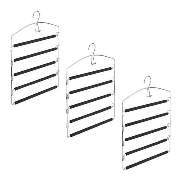 Relaxdays Platsbesparande metallhängare vadderad för klänningar byxor HxBxD: 44,5x37x2,7cm set om 3, silver/svart
