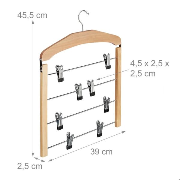 Relaxdays Flera trähängare krok 360° byxor set om 3 halkfria HxBxD: 45,5 x 39 x 2,5 cm, naturligt silver