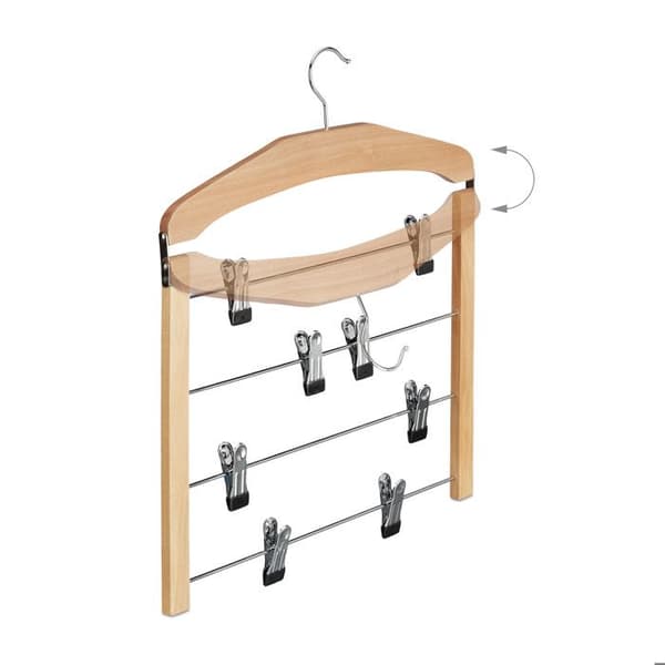 Relaxdays Flera trähängare krok 360° byxor set om 3 halkfria HxBxD: 45,5 x 39 x 2,5 cm, naturligt silver