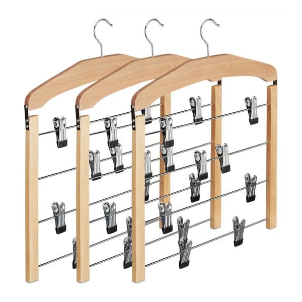 Relaxdays Flera trähängare krok 360° byxor set om 3 halkfria HxBxD: 45,5 x 39 x 2,5 cm, naturligt silver