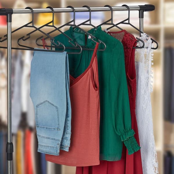 Relaxdays Hangers set om 24, byxstång och skåra, återvunnen plast, förvaring, platsbesparande, svart