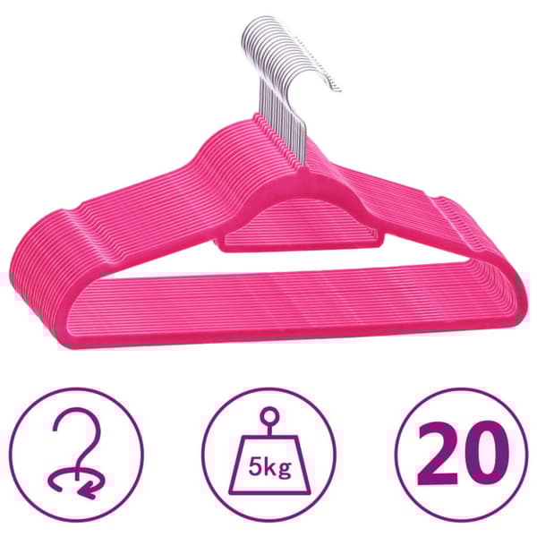 Klädgalgar 20 st halkfria rosa sammet