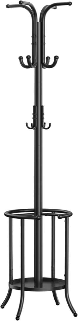 Fritstående knagerække med paraplyholder, 12 kroge, metal, højde 175 cm, til gangen