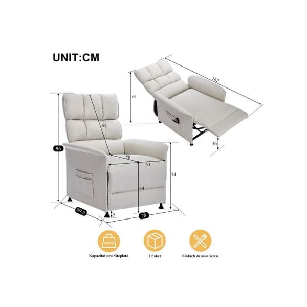 Modern design: fåtölj, TV-fåtölj, elektrisk fåtölj, recliner med fjärrkontroll, med förvaringsväska