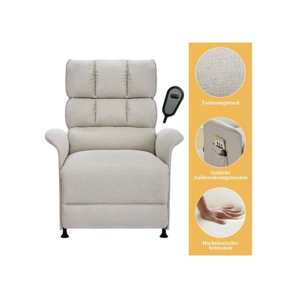 Modern design: fåtölj, TV-fåtölj, elektrisk fåtölj, recliner med fjärrkontroll, med förvaringsväska