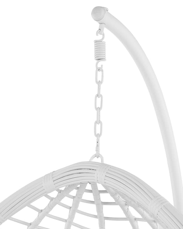 Hængestol Hvid Rattan og Metal ø 106 x 200 cm Dekorativ Indendørs Ægge Kurv Flet med Stativ Loft Ophæng Gynge Funktion Rustik Boho med Hynder