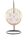 Pikkukuva 5 / 10: Riipputuoli beige polyrottinki jalustalla pyöreä pehmusteet metallirunko boho tyyli