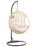 Pikkukuva 1 / 10: Riipputuoli beige polyrottinki jalustalla pyöreä pehmusteet metallirunko boho tyyli