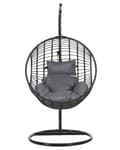 Miniatyrbillede 5 af 11: Hængende Lænestol Sort Rattan Runde Flettede Hynder Metalstel Boho Stil