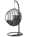 Miniatyrbillede 6 af 11: Hængende Lænestol Sort Rattan Runde Flettede Hynder Metalstel Boho Stil