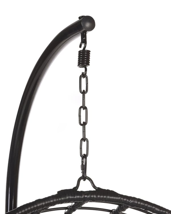 Hængende Lænestol Sort Rattan Runde Flettede Hynder Metalstel Boho Stil