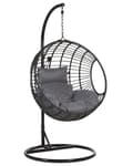 Miniatyrbillede 1 af 11: Hængende Lænestol Sort Rattan Runde Flettede Hynder Metalstel Boho Stil