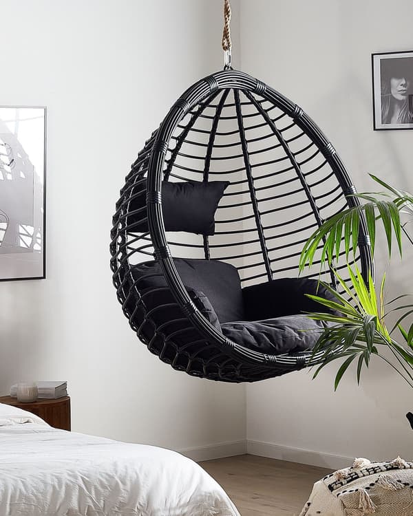 Hængestol sort rattan Hængegynge med hynder boho stil