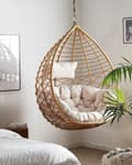 Miniatyrbillede 2 af 5: Hængestol Beige Rattan Polyester og Sort Stål 199 x 97 cm Oval Æg Kurv Ophæng Hynder Indendørs Udendørs til Haven Terrasse Indretning