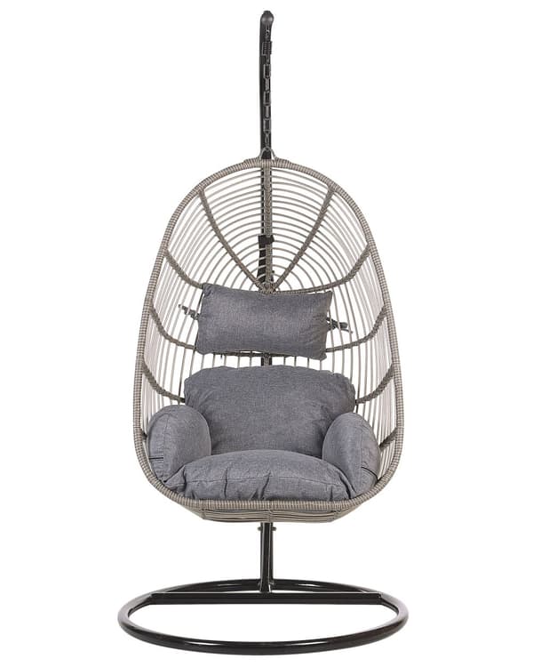 Hængestol Grå Rattan Hængegynge Sort Metalstel Boho-stil